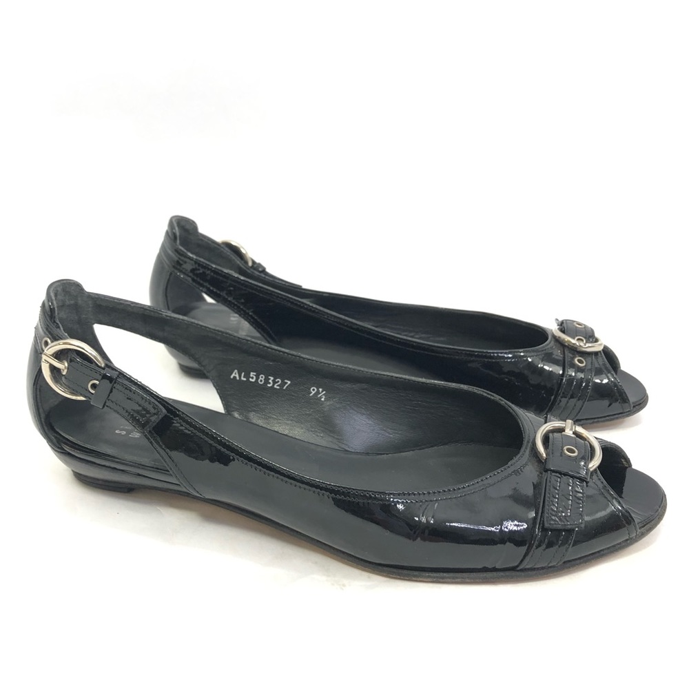 Black Patent Slingback Peep-Toe Flats
